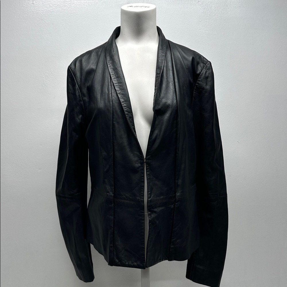 Ikks Paris Genuine Lamb Leather Jacket Collared Soft Coat Black Women’s Size XL